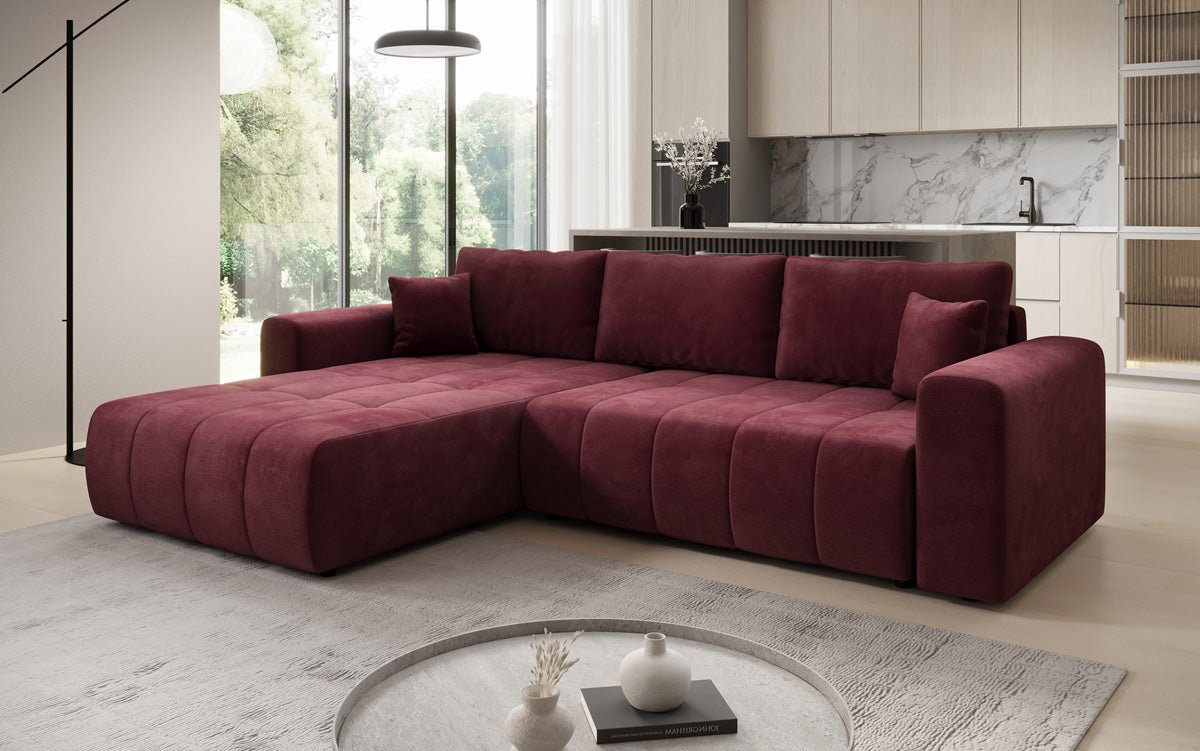 Designer Sofa Leveno L mit Schlaf- und Klappfunktion in Samt