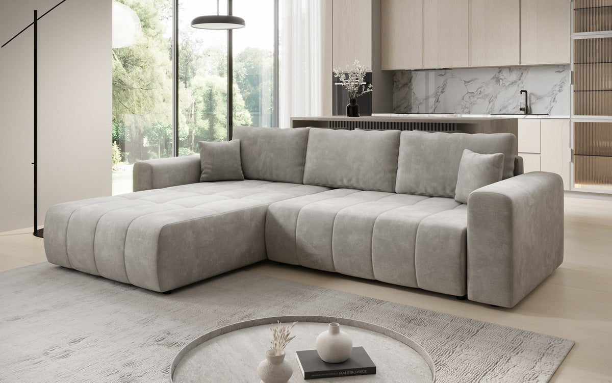 Designer Sofa Leveno L mit Schlaf- und Klappfunktion in Samt