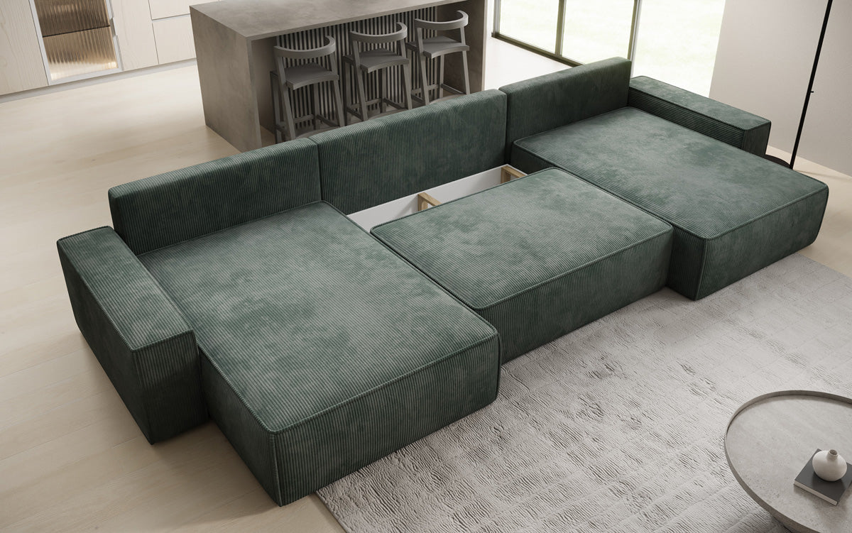 Designer Sofa Lunaro U mit Schlaffunktion und Stauraum in Cord
