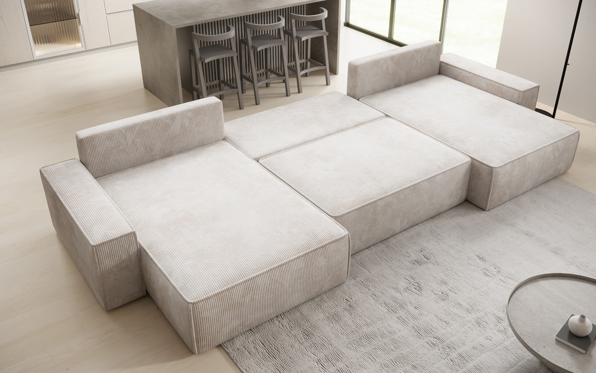 Designer Sofa Lunaro U mit Schlaffunktion und Stauraum in Cord