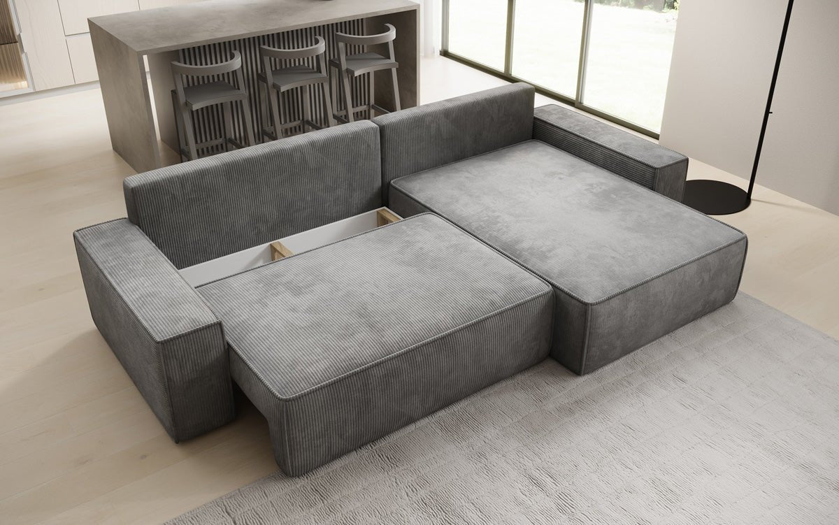 Designer Sofa Lunaro mit Schlaf- und Klappfunktion in Cord