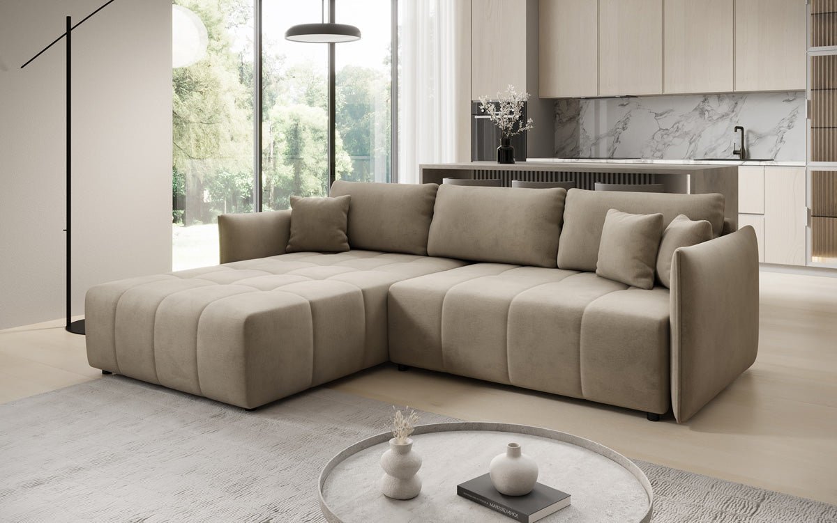 Designer Sofa Velaro L mit Schlaf- und Klappfunktion in Samt