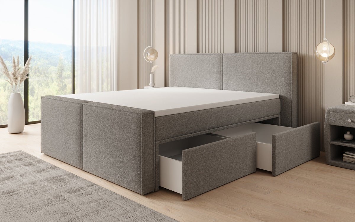 Boxspringbett Ophelia II mit Schubladen in Teddy Bouclé