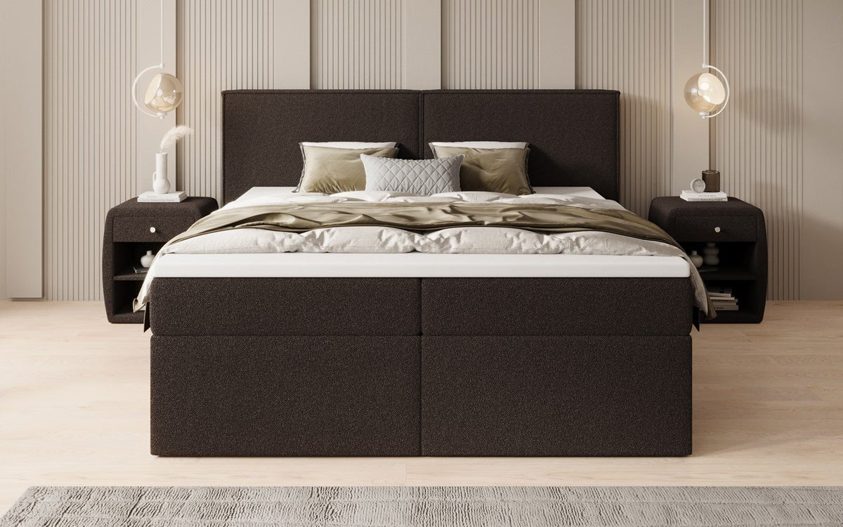 Boxspringbett Ophelia mit Schubladen in Teddy Bouclé