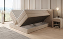 Boxspringbett Ophelia mit hochklappbarem Stauraum in Teddy Bouclé