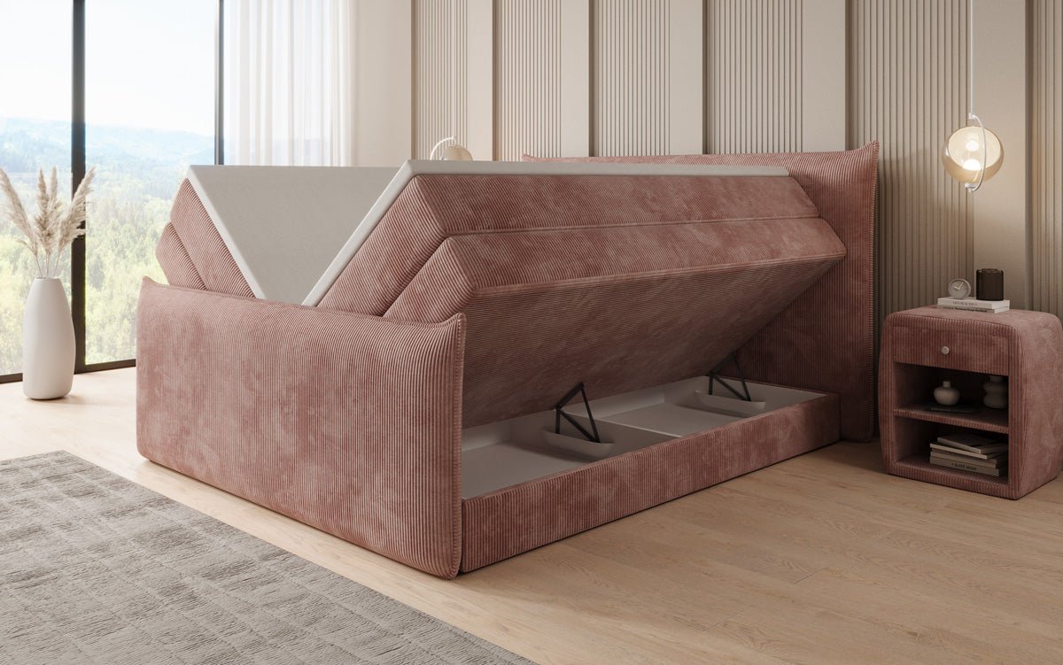 Boxspringbett Liana II mit hochklappbarem Stauraum in Cord