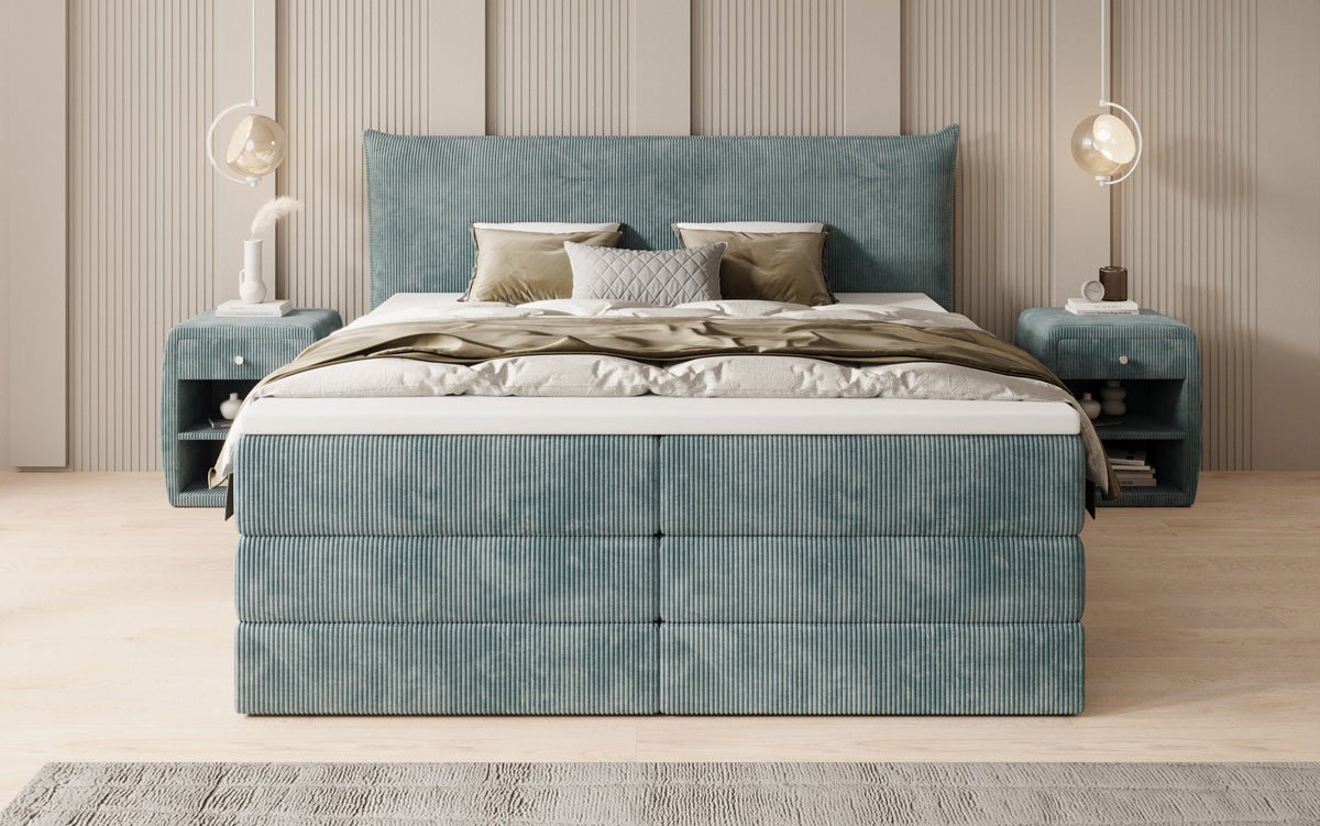 Boxspringbett Liana mit hochklappbarem Stauraum in Cord