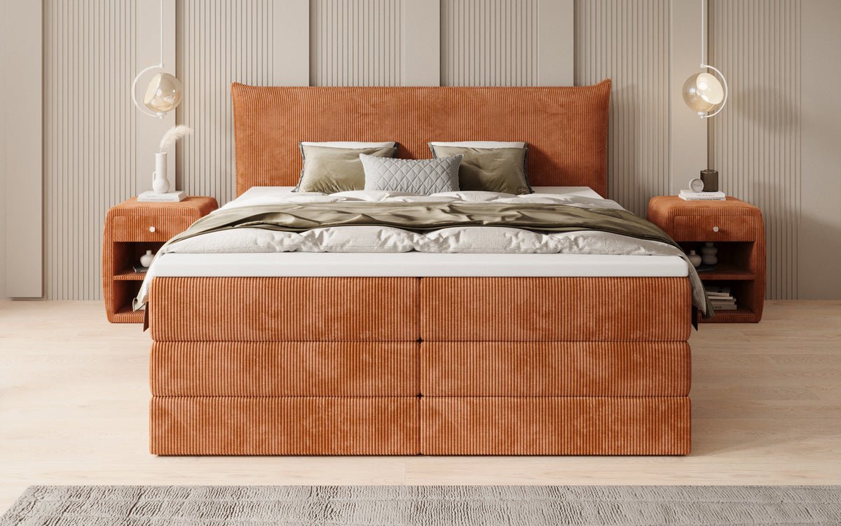 Boxspringbett Liana mit hochklappbarem Stauraum in Cord