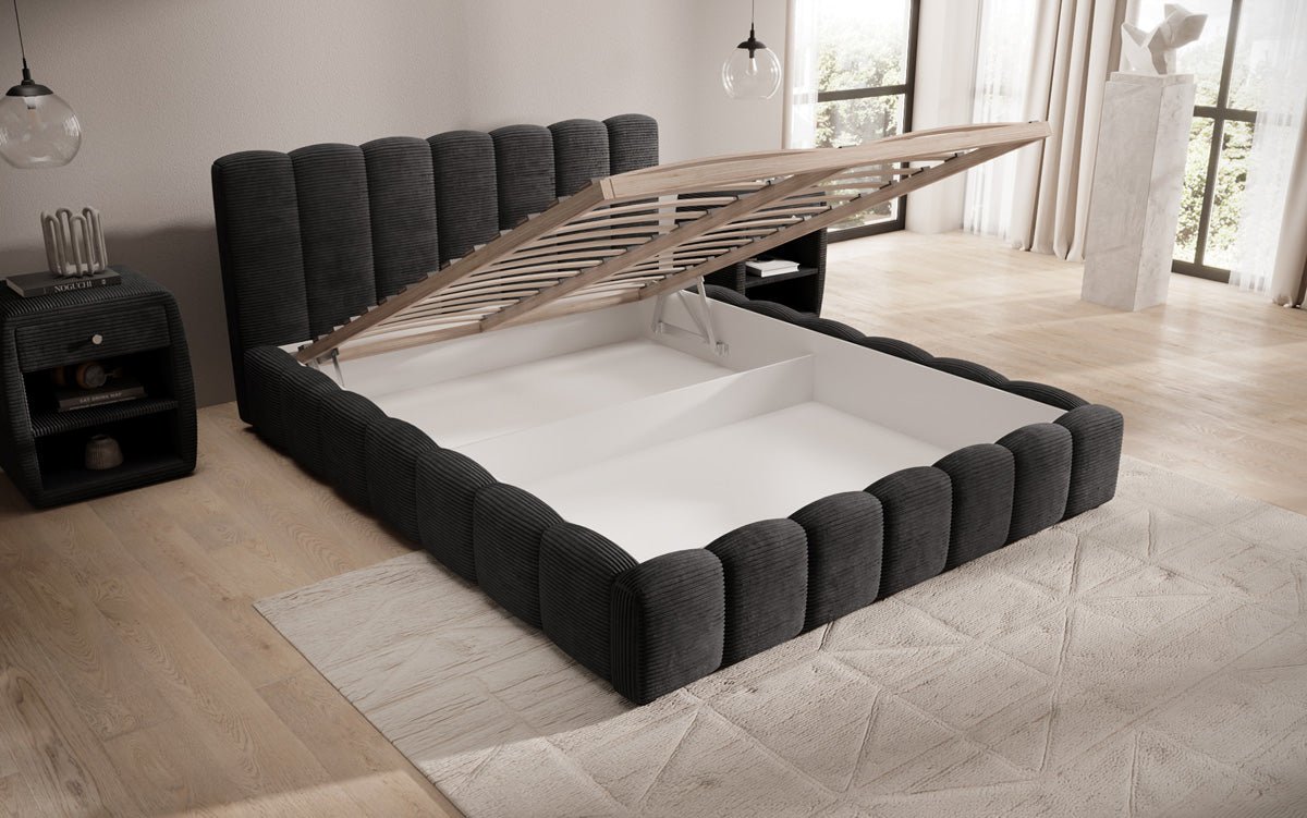 Designer Polsterbett Nuveo in Cord mit Stauraum