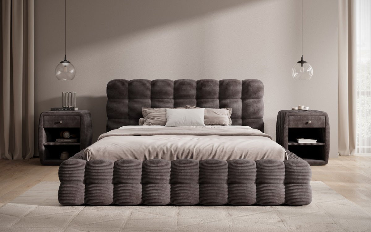 Designer Polsterbett Calimo in Cord mit Stauraum