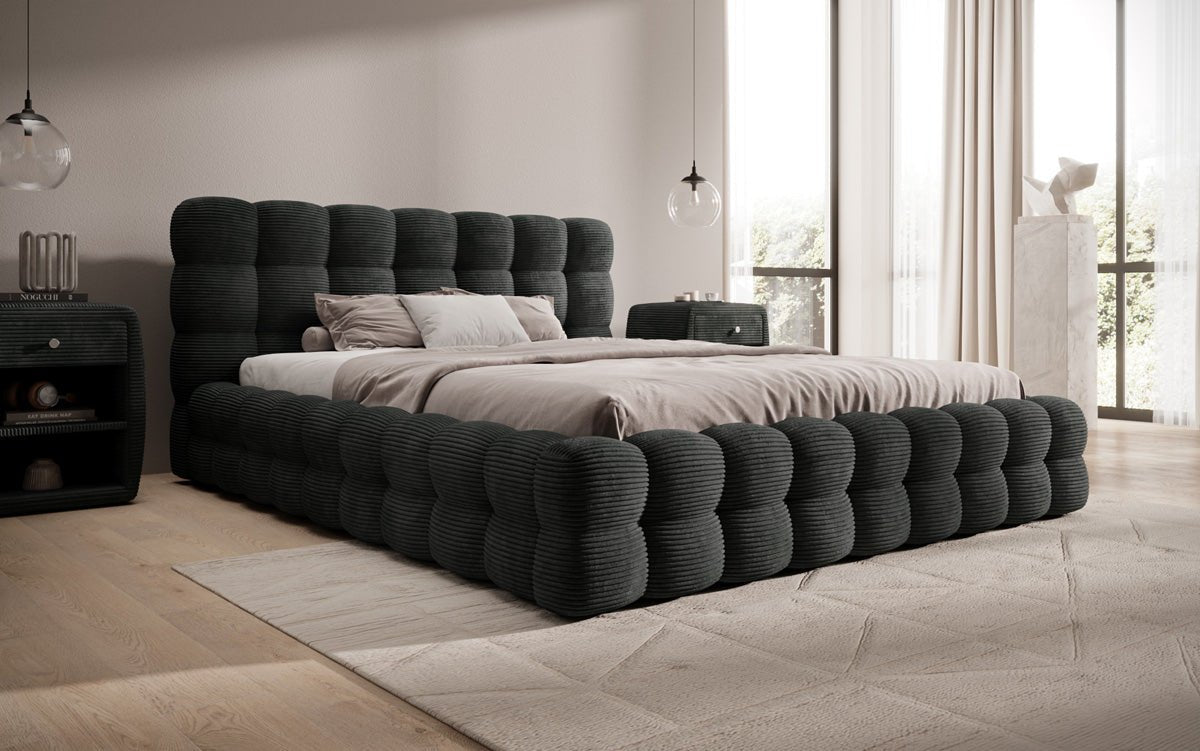 Designer Polsterbett Calimo in Cord mit Stauraum
