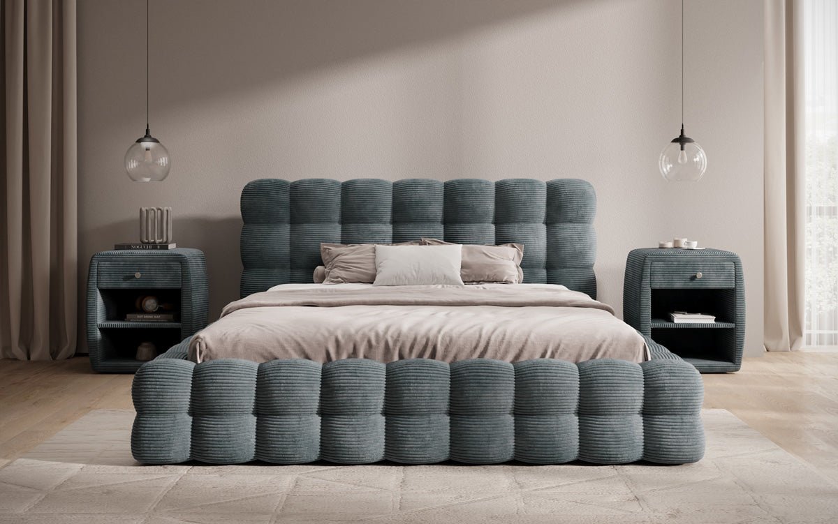 Designer Polsterbett Calimo in Cord mit Stauraum