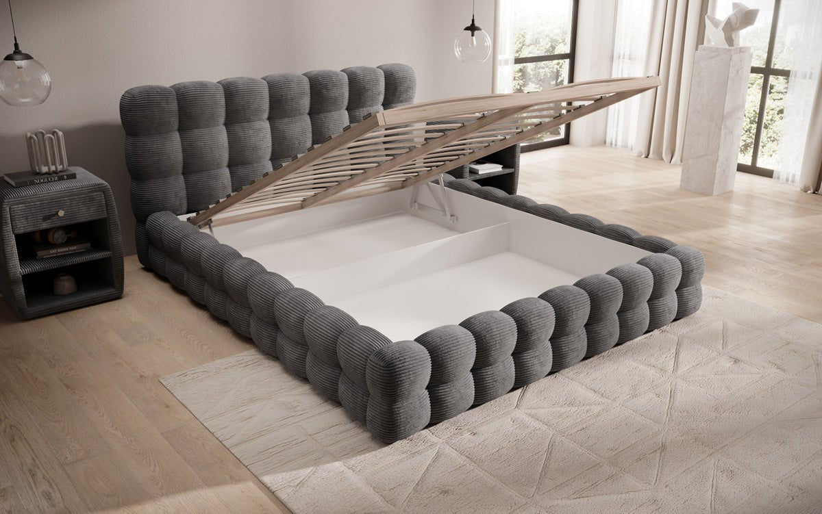 Designer Polsterbett Calimo in Cord mit Stauraum