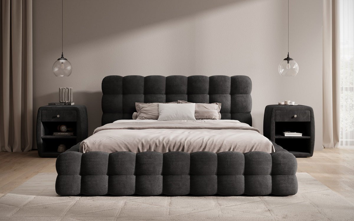 Designer Polsterbett Calimo in Cord mit Stauraum
