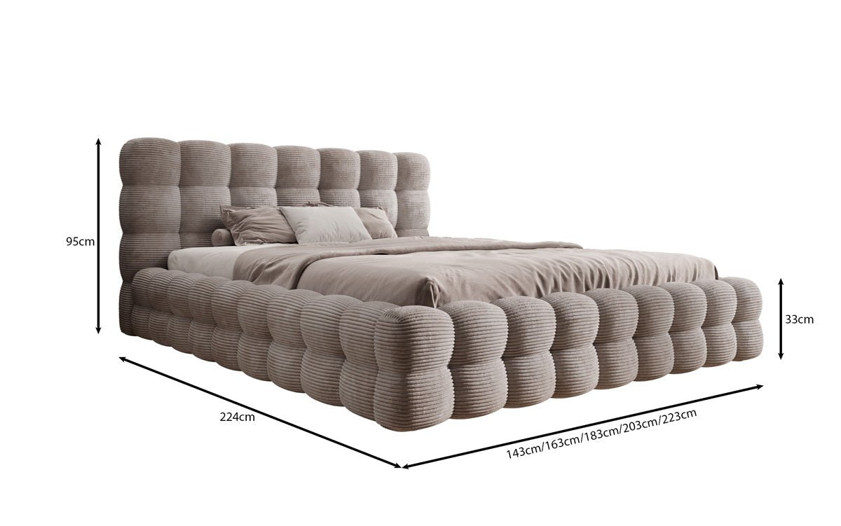 Designer Polsterbett Calimo in Cord mit Stauraum