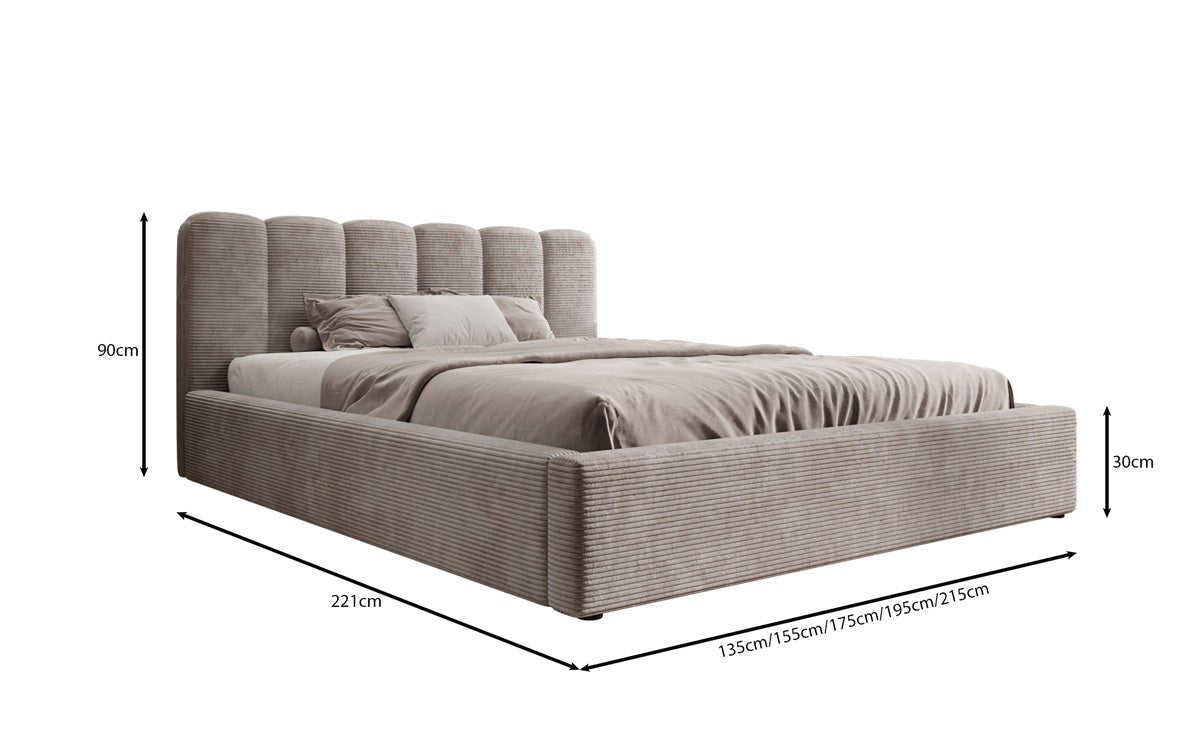 Designer Polsterbett Nerra in Cord mit Stauraum