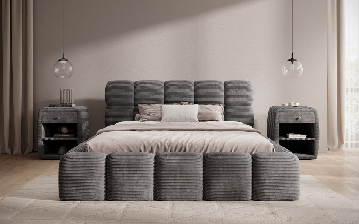 Designer Polsterbett Noeva in Cord mit Stauraum