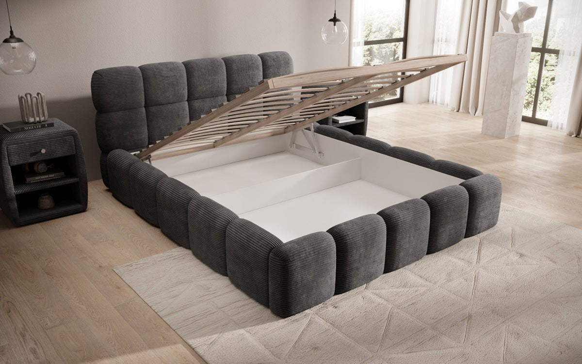 Designer Polsterbett Noeva in Cord mit Stauraum