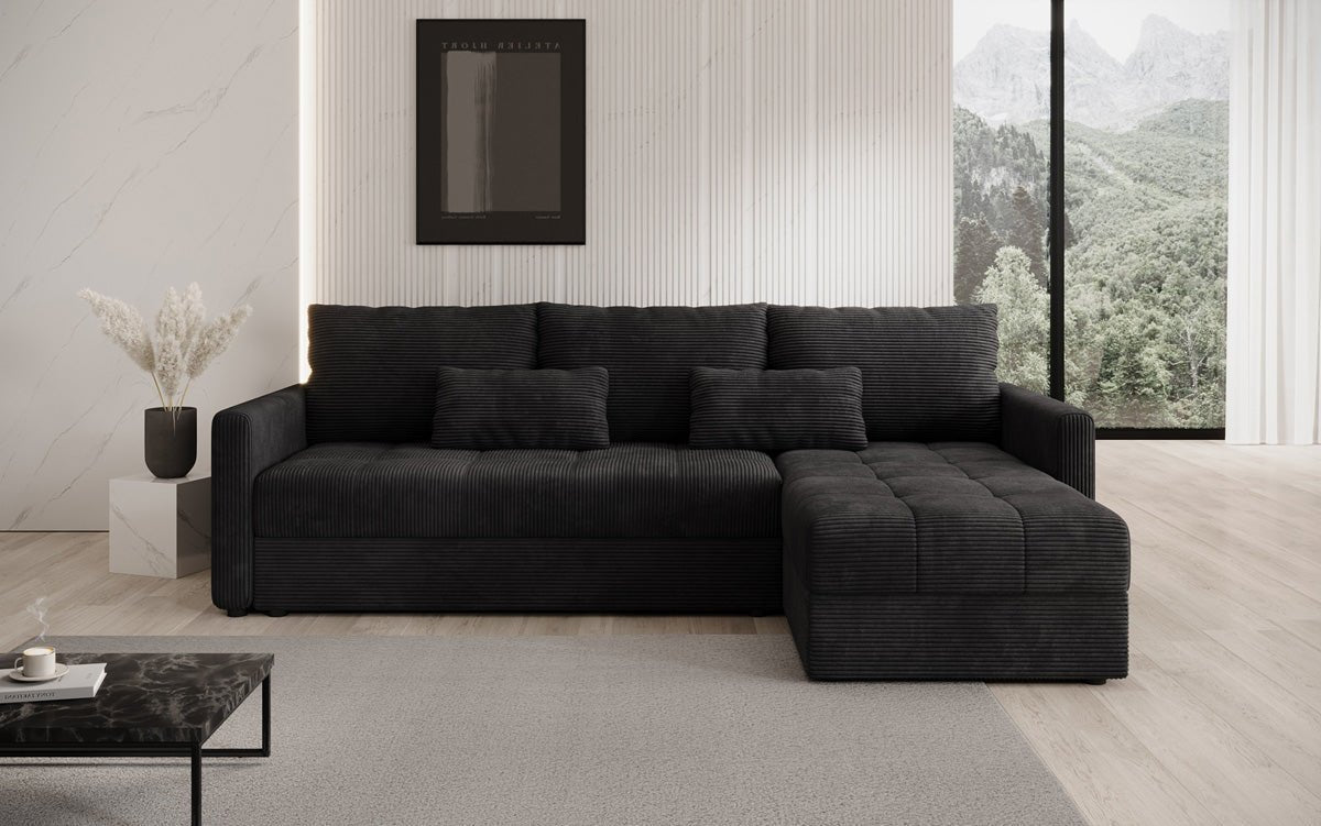 Designer Sofa Roma in Cord mit Schlaf- und Klappfunktion