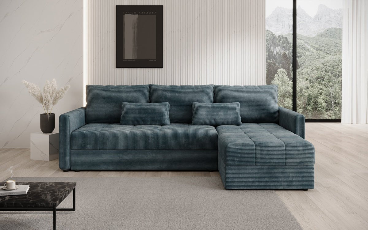 Designer Sofa Roma in Cord mit Schlaf- und Klappfunktion