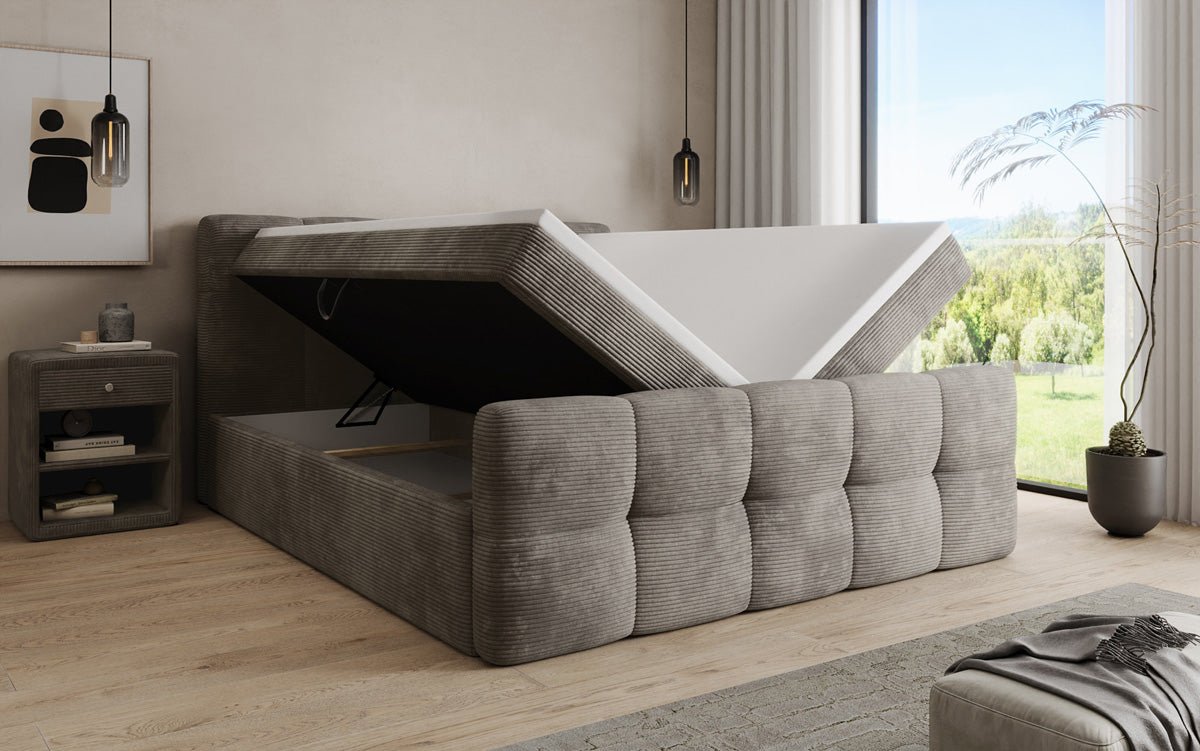 Boxspringbett Cozy in Cord mit Stauraum