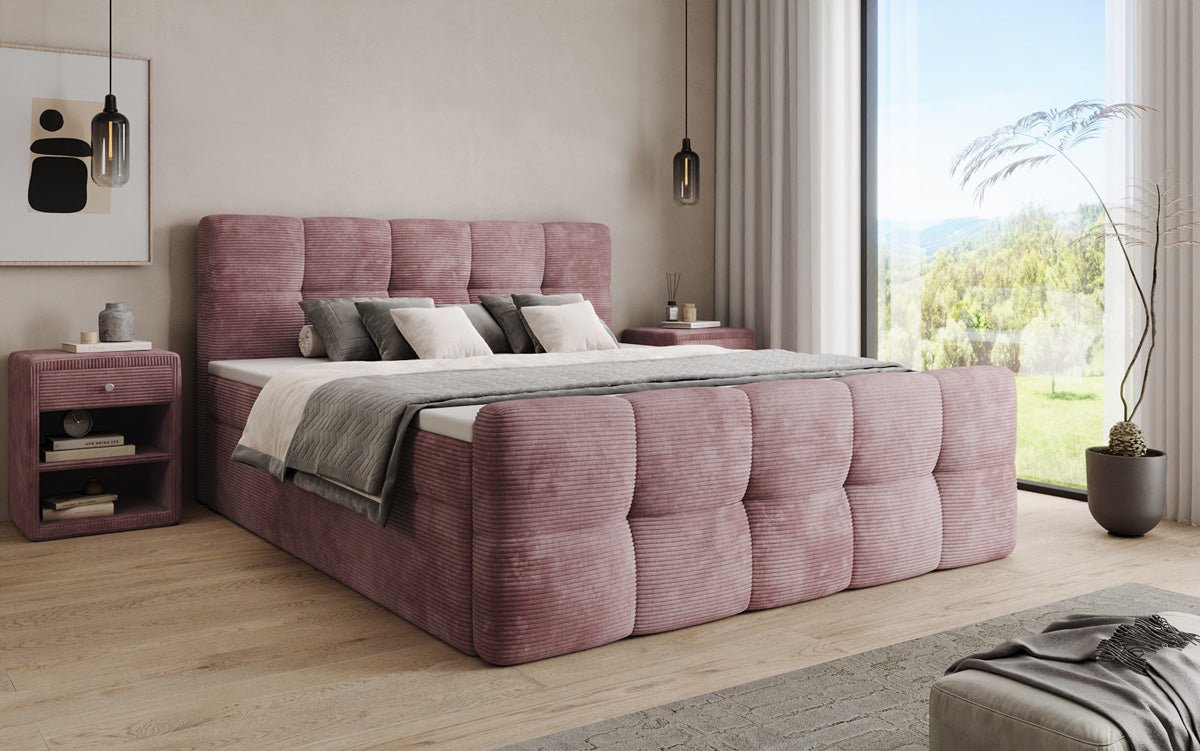 Boxspringbett Cozy in Cord mit Stauraum