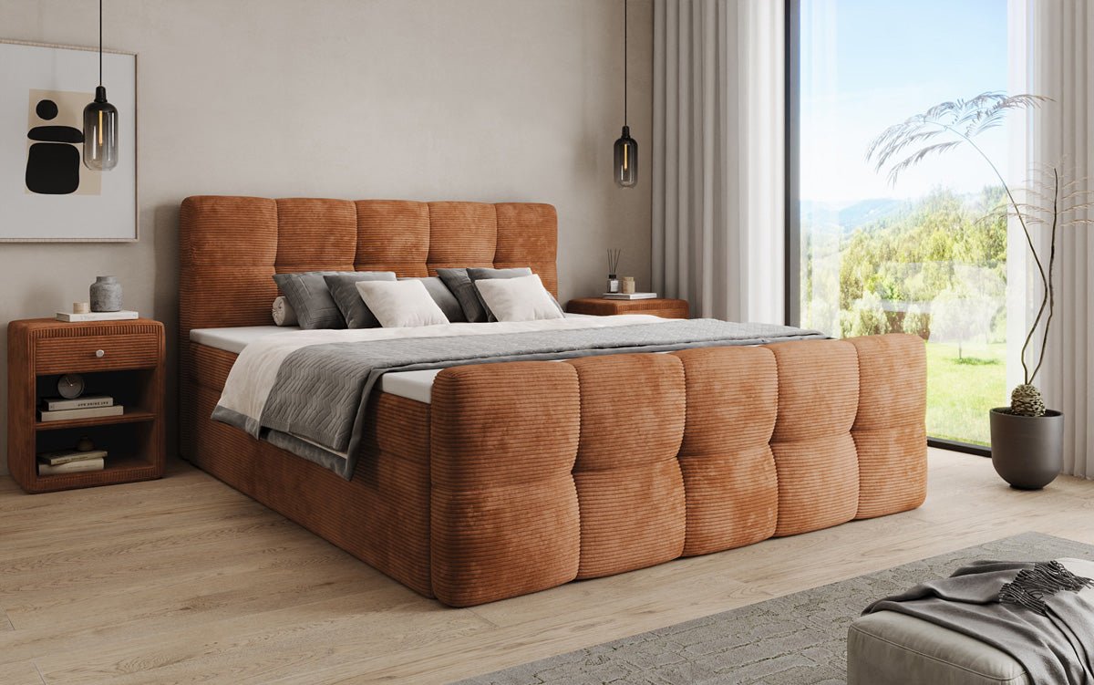 Boxspringbett Cozy in Cord mit Stauraum