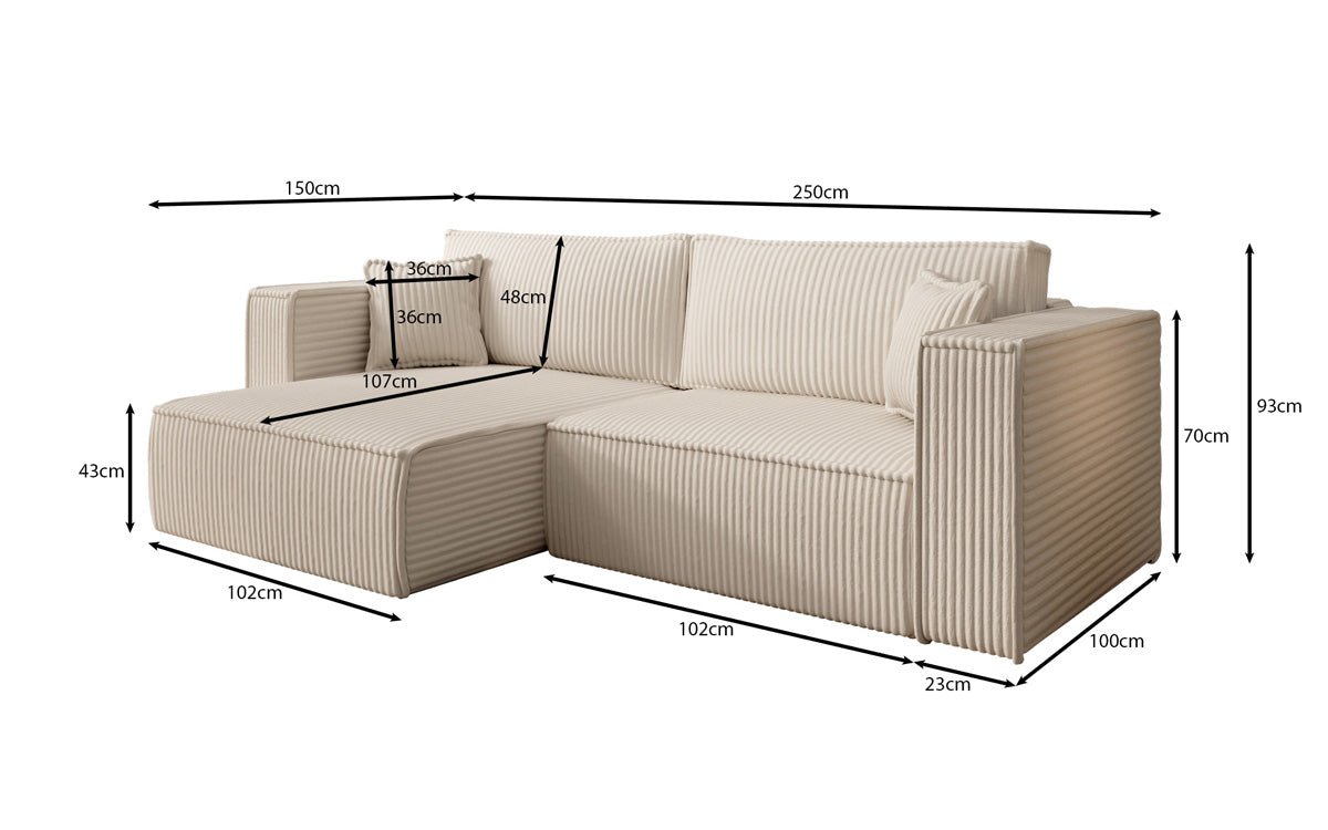 Designer Sofa Paris in breitem Cord mit Schlaf- und Klappfunktion