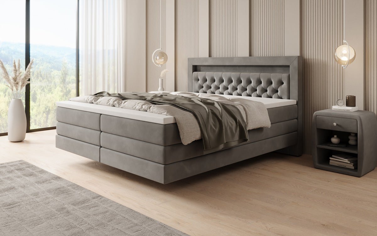 Boxspringbett Menzogna mit Schwebeoptik und LED in Samt