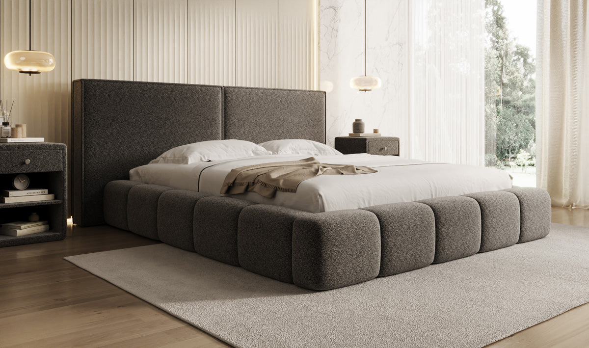 Designer Polsterbett Elise in Strukturstoff mit Stauraum