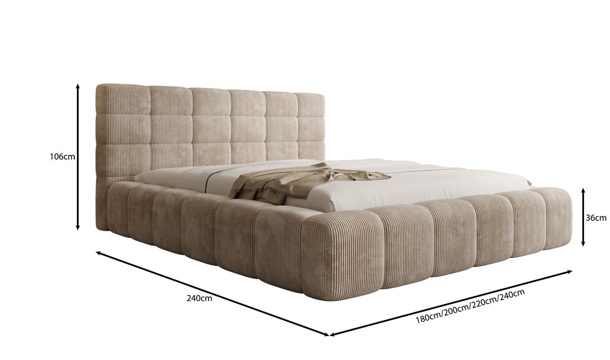 Designer Polsterbett Marshmallow in Cord mit Stauraum