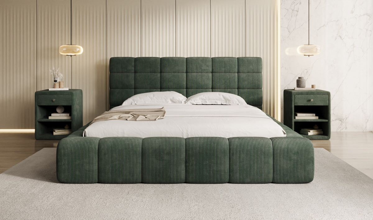 Designer Polsterbett Marshmallow in Cord mit Stauraum