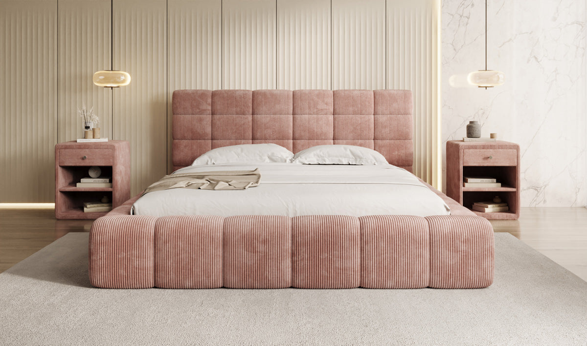 Designer Polsterbett Marshmallow in Cord mit Stauraum