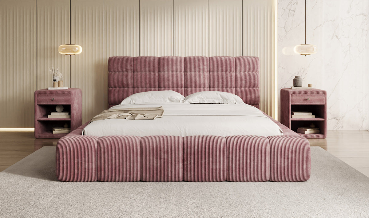 Designer Polsterbett Marshmallow in Cord mit Stauraum