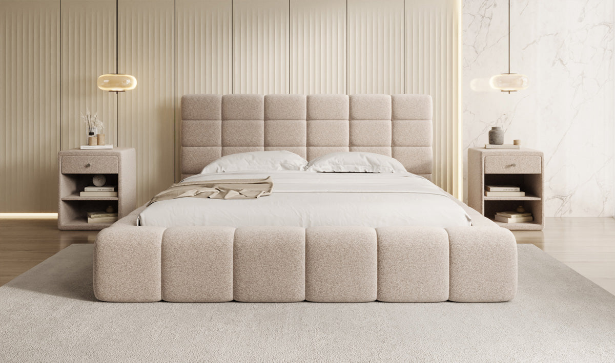Designer Polsterbett Marshmallow in Strukturstoff mit Stauraum