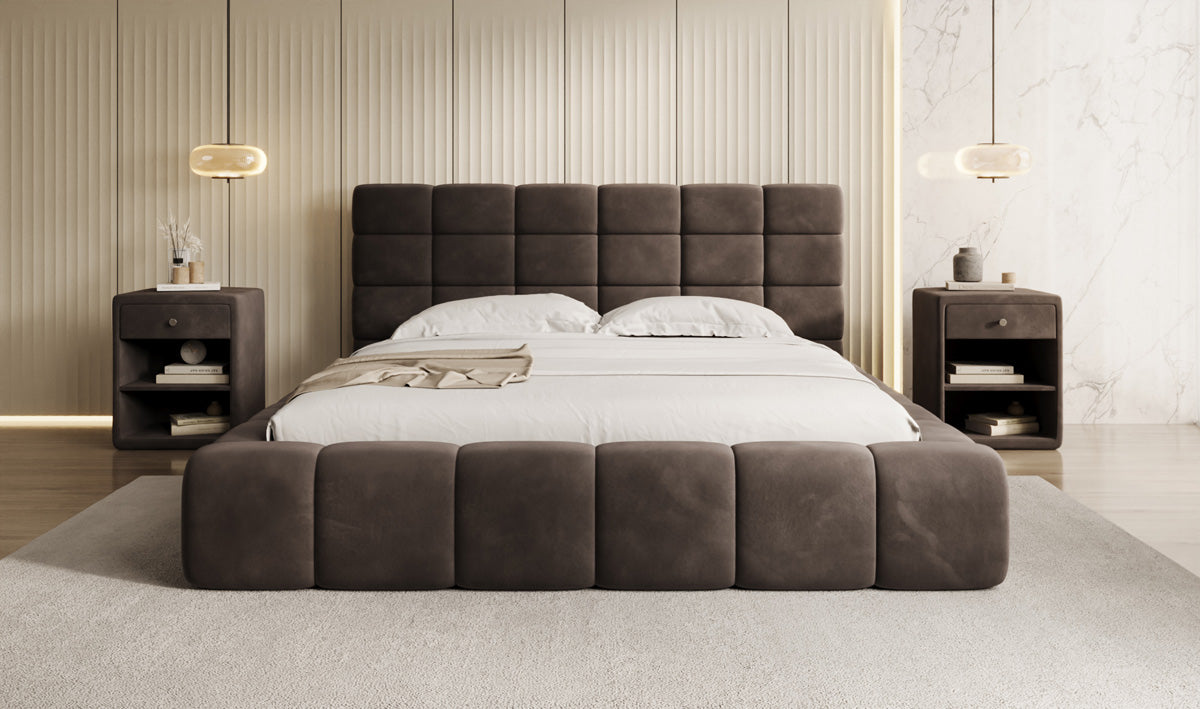 Designer Polsterbett Marshmallow in Samt mit Stauraum