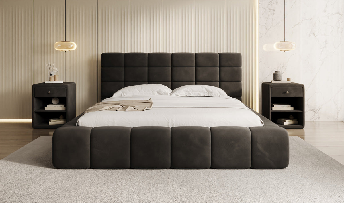 Designer Polsterbett Marshmallow in Samt mit Stauraum