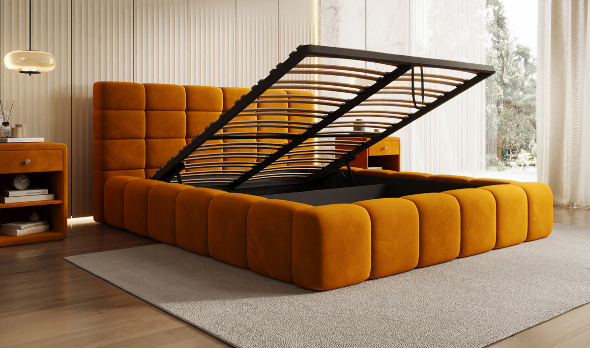 Designer Polsterbett Marshmallow in Samt mit Stauraum