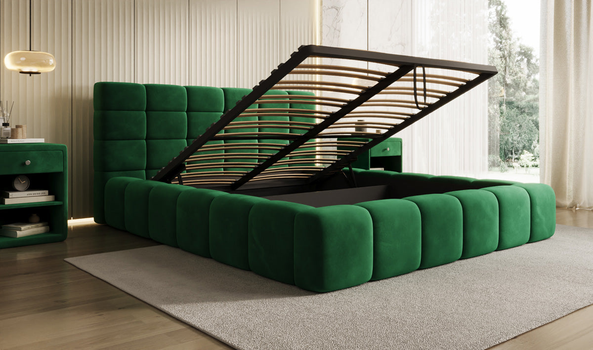Designer Polsterbett Marshmallow in Samt mit Stauraum