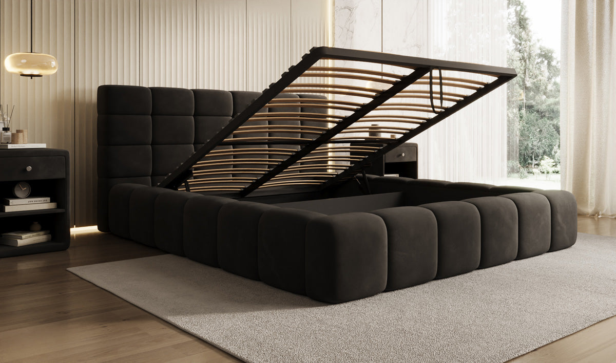 Designer Polsterbett Marshmallow in Samt mit Stauraum