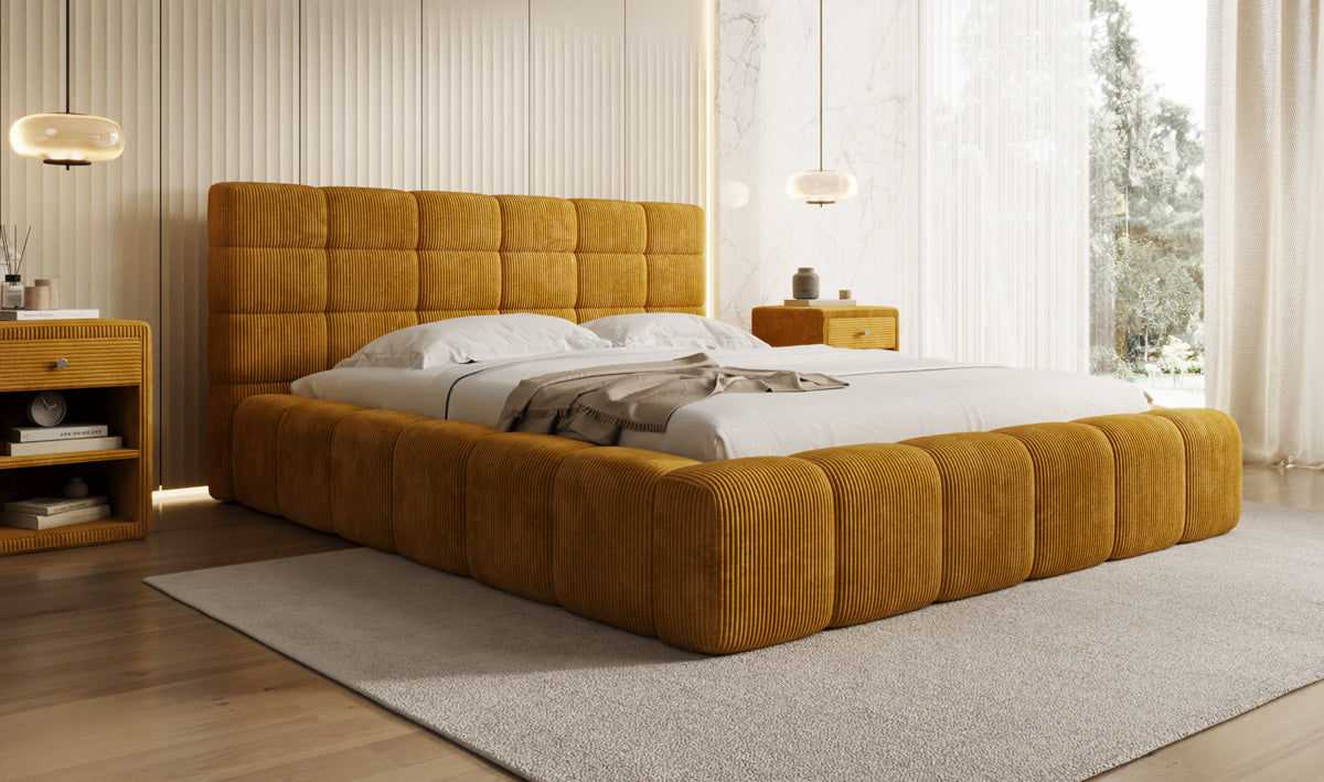 Designer Polsterbett Marshmallow in Cord mit Stauraum