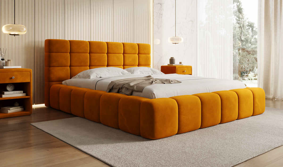 Designer Polsterbett Marshmallow in Samt mit Stauraum