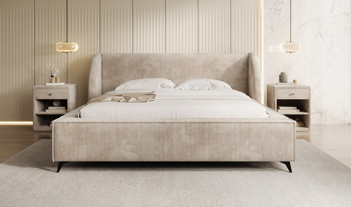 Designer Polsterbett Freya Cord mit Stauraum