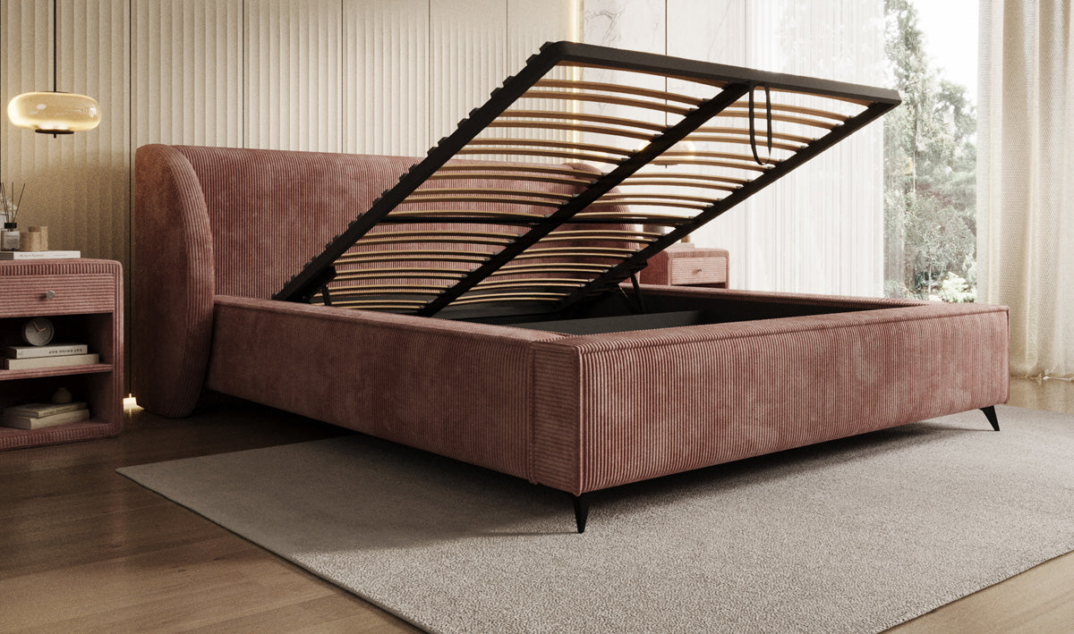 Designer Polsterbett Freya Cord mit Stauraum