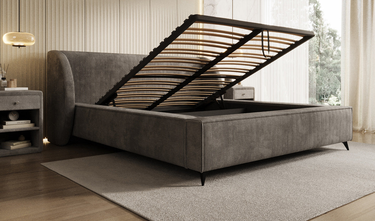 Designer Polsterbett Freya Cord mit Stauraum