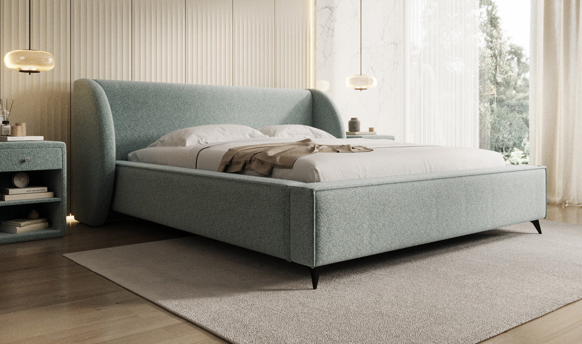 Designer Polsterbett Freya in Strukturstoff mit Stauraum