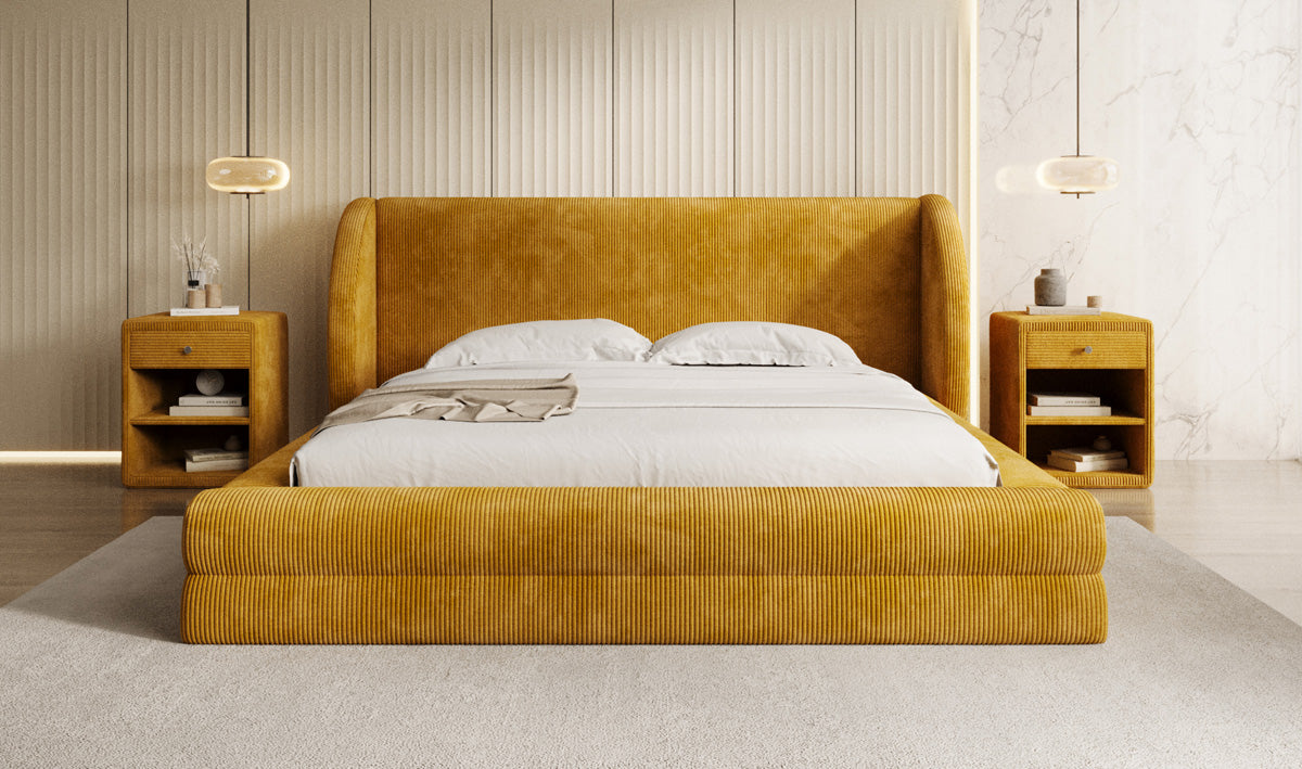 Designer Polsterbett Liv Cord mit Stauraum