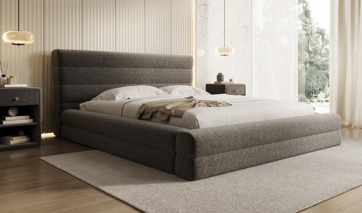 Designer Polsterbett Maren in Strukturstoff mit Stauraum