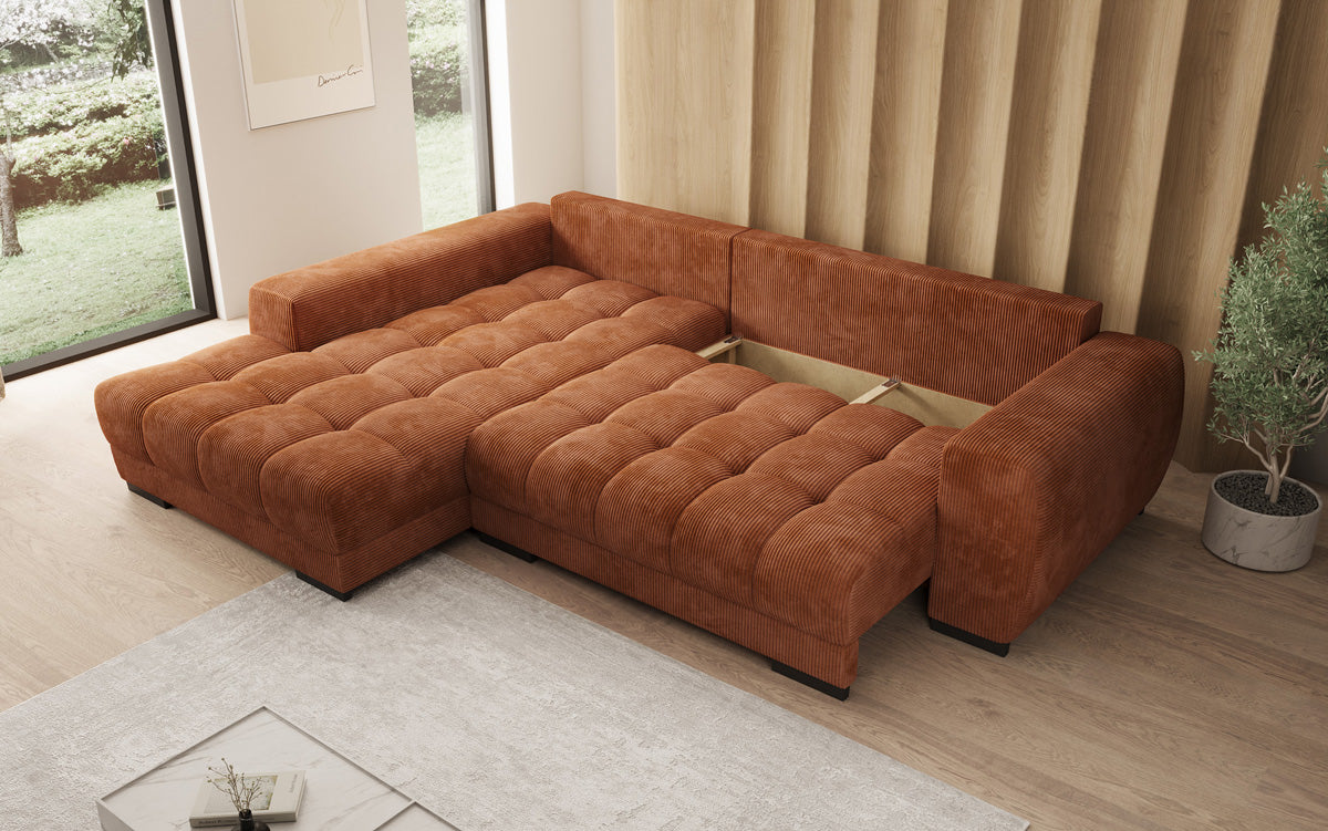Designer Sofa Balu mit Schlaffunktion und Stauraum in Cord