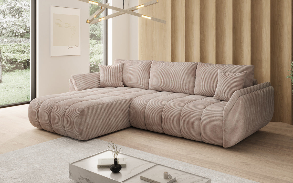 Designer Sofa Lenoa L mit Schlaffunktion und Stauraum in Cord
